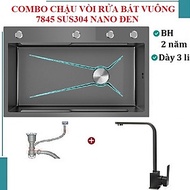 Chậu rửa bát inox304 chống xước 7845 nano đen, vòi Vuông nóng lạnh, bộ xả, khay inox, dụng cụ xịt ly