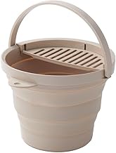 Isetou I-640 Foldable Bucket 8L with Storage Tray, Beige, 8L Width 12.8 x Depth 11.8 x Height 2.2-8.