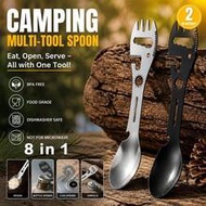 8-In-1 Stainless Steel Camping Spork Multi Tool With Fork, Spoon, Bottle Opener, Can Opener, Cutting