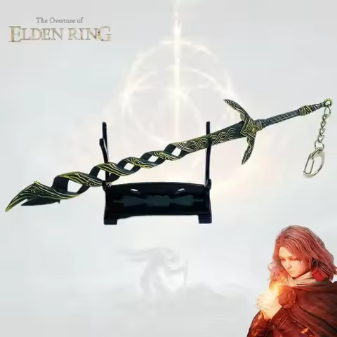 21cm 8inch Elden Twisted Sword Keychain Antique Bronze High Quality Metal Key Ring Display Stand Epi