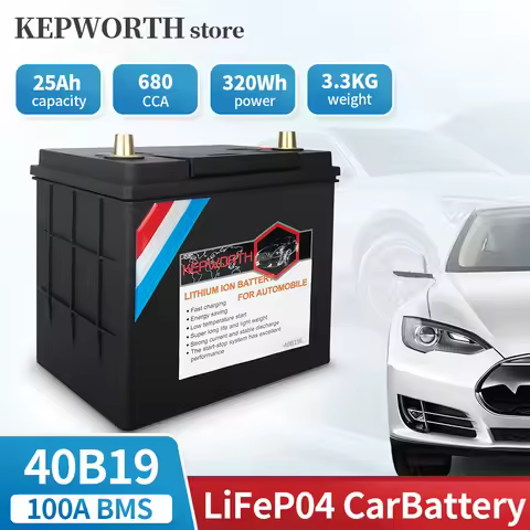 KEPWORTH 40B19L/R 12V 25Ah LiFePO4 Lithium Car Battery with 100A BMS for Cars, SUVs, Sedans, Trucks,