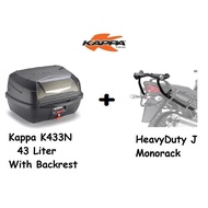 Combo Set Kappa K433N Top Box + Heavy Duty Racking VF3i Y15ZR RS150 LC135 NS200 RS200 Vario 150 Top Box Givi J Rack
