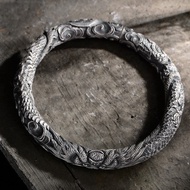 Men Men Silver Bracelet Yunnan Handmade Snowflake Silver Bracelet Retro Single Dragon Head Pattern Silver Bracelet Domineering Bracelet Ethnic