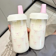 500ml/750ml Pink Bowknot Water Bottle Transparent Water Cup Drinkware Plastic Large Capacity I6f6