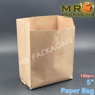 Paper Bag 5s - Brown ( 100pcs± ) Food Grade - Disposable Paper Bag MEGAware Cap Telefon Paper Bag 5" Satchel Beg Kertas