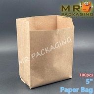 Paper Bag 5s - Brown ( 100pcs± ) Food Grade - Disposable Paper Bag MEGAware Cap Telefon Paper Bag 5"