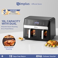 Simplus Air Fryer | 2800W丨Dual Baskets | 10L Ultra Large Capacity | LCD Screen | 11 Preset Programs 
