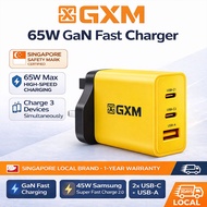 GXM 65W GaN Fast Charger | Triple Port USB-C PD | Laptop Fast Charging | Samsung Super Fast Charge 2