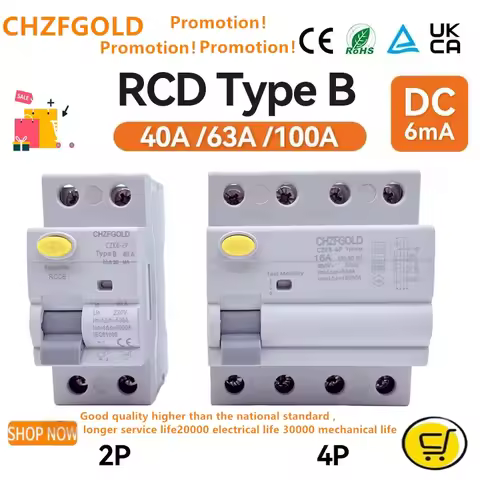 NEW Type B RCCB RCD ELCB 2Pole 4 Pole 40A 63A DC Earth Leakage 10KA 130MA 100MA 300mA RCD Circuit Br