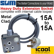 Heavy Duty 15A to 15A Metal Clad Extension Cable Set 3Core 70/0.193 Wire SIRIM APPROVED