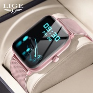 LIGE ใหม่ล่าสุด นาฬิกาผู้ชาย กีฬาแฟชั่นสุขภาพ HD เต็มหน้าจอสัมผัสนาฬิกาสแตนเลสนาฬิกา ผู้หญิง สำหรับ Android ios + กล่อง