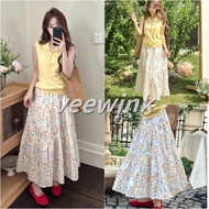 Veewink From Bangkok Women's Summer Floral Chiffon Skirt High Waist Split A-Line Edge Long