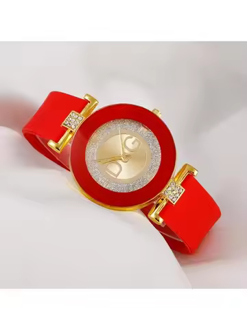 Luxury TOP DQG Brand Ladies Watch Red Silicone Diamond Men Digital Quartz Wrist Watches For Women Mo