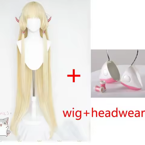 Anime 51 inches 130cm Long Milk Golden Chii Blonde Wig With Cosplay Prop Ears Heat Resistance Synthe