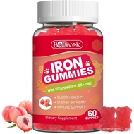 Iron Supplement Gummies for Women & Men - Iron Gummies with Folate Vitamin C B12 B6 Zinc, Peach Flav