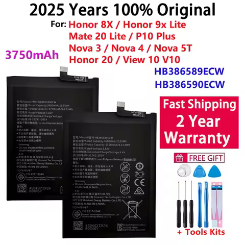 100% Original Phone Battery HB386589ECW 3750mAh For Huawei P10 Plus Honor 8X View 10 V10 Mate 20 Lit