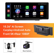 Ekleva 10.26 Inch DVR cho xe hơi 5K Dash Cam ống kính kép Không Dây Carplay & Android Video Tự động