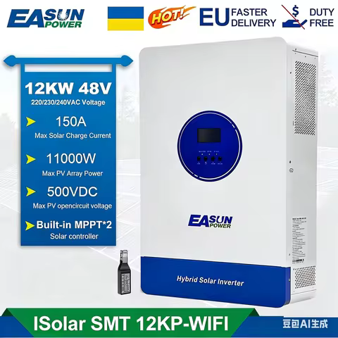 EASUN Hybrid Solar Inverter12KW 11000W Pure Sine Inverter 150A MPPT Solar Charge Controller 48V 220V