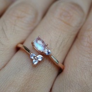 彩虹月光石戒指，藍色和坦桑石，原石，925銀，鍍玫瑰金