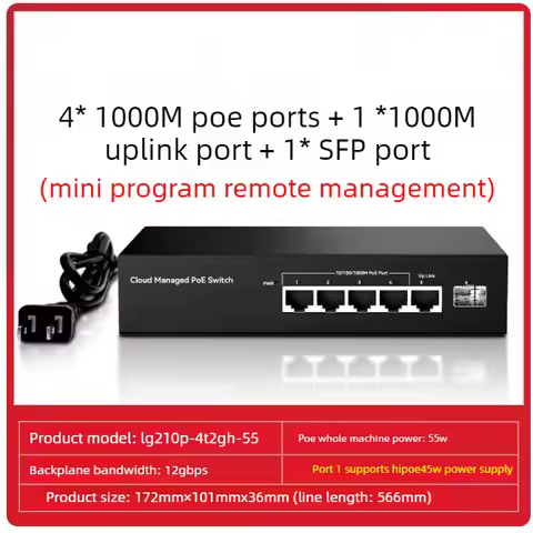 6-Port Gigabit POE Switch 1000Mbps Active Network Switch 52W PoE+ for IP Cameras NVR Surveillance CC