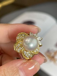MIKIMOTO正品 18k海水珍珠鑽石戒指