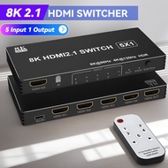 8K HDMI Switch 5 in 1 Out 8K@60Hz 4K@120Hz HDMI 2.1 Switcher 5x1 Selector with IR Remote 48Gbps HDR1