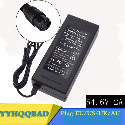 54.6V 2A lithium battery charger for 48V lithium battery pack 3 pin GX16 connector
