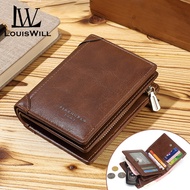 LouisWill Mens Vintage Wallet PU Short Wallet Multi Card Zipper Wallet Business Wallets Coin Bag Zip