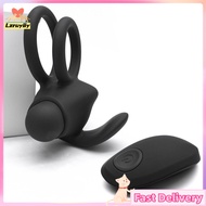 Lzruyiiy【ready stock】Cock Ring Vibrator with Rabbit Ears Double Ring 10 Vibration Modes for Couples Wireless Remote Control Vibrating Penis Enhancer Ring Vibrator
