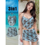 New Bikinis Set Cover Up Women 3in1 Swimsuit Swimwear Thong Biquini Female Solid Beachwear