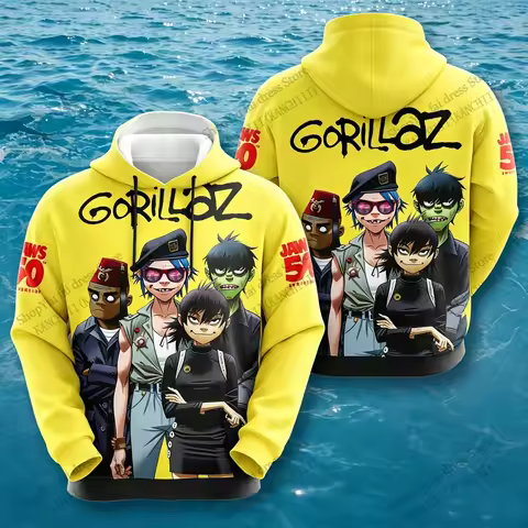 New Rock Hoodie Sweatshirt Gorillaz Band 3d Print Hoodie Men Women Fashion Oversized Tracksuit Men C
