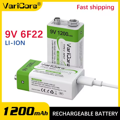 VariCore 6F22- PP3-6LR61 -9V lithium-ion rechargeable battery/USB Type-C interface/1200mAh/multimete