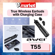 Awei T55 True Wireless Bluetooth Sports Gaming Stereo Earphones Built-in Mic With Charging Case