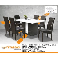 EUREKA C7726 5ft Rectangle Dining Table Set 6 Chair Marble / Meja Makan (Deliver & Installation Klan