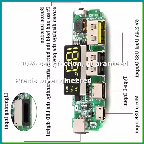 3Pcs Lithium Battery Charger Board LED Dual USB 5V 2.4A Type-C USB Mobile Power Bank 18650 Charging 
