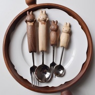 喵有型可愛兔子勺叉套裝兒童餐具甜品沙拉水果西餐不鏽鋼勺子叉子