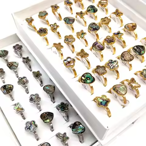 Wholesale 20Pcs /50pcs Flower Heart Charm Shell Mix Stainless Steel Rings Women Party Ring Wedding J