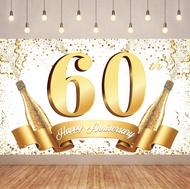 White and Gold Happy 80th Anniversary Party Banner Photography Backdrop for 40 50 60 70th Anniversar