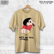 Kaos Crayon Shinchan Kiss My Ass Licker Tshirt Kartun Anime Japan Baju Distro Cotton Combed 30s Bung