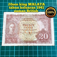 A723 20sen kertas MALAYA duit zaman British duit syiling lama barang antik barang lama duit Malaysia