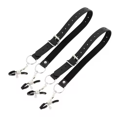 Black Leather Strap Harness Nipple Clamps Bdsm Slave Fetish Bondage Restraints Labia Clips Erotic Ac