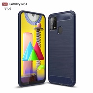 Samsung Galaxy M31 TPU Carbon Fiber Silicone Soft Case Cover Casing Brushed Housing