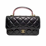 【2519】香奈兒 Chanel 23P春夏WOC 黑粉配色手柄鏈條翻蓋皮穿鏈 羊皮 芯片款