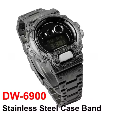 DW6900 Mod Kit Metal Case & Bracelet For G-Shock DW-6900 Black/Silver/Gold Stainless Steel bezel wat