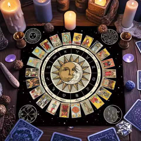 Sun & Moon Tarot Cards Tablecloth Tarot Reading Cloth Moon Phase Changes Altar Cloth for Tarot Enthu