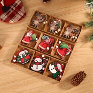 盒裝彩繪圣誕樹掛件節日裝飾品卡通老人麋鹿木片diy裝扮配件材料