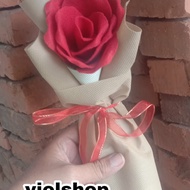 buket bunga mawar single flanel - merah