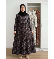 gamis lebaran gamis rempel susun monalisa motif bunga kecil