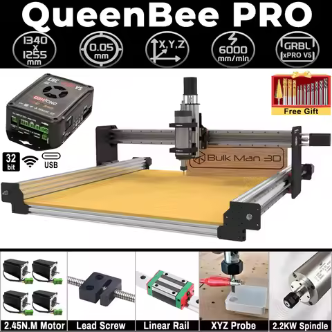 BulkMan3D QueenBee PRO CNC Machine 4-Axis xPRO V5 GRBL HGR15 Dual Linear Rails Precise Engraver for 