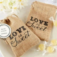 'Love is Sweet' Burlap drawstring pouch - mini gift bag